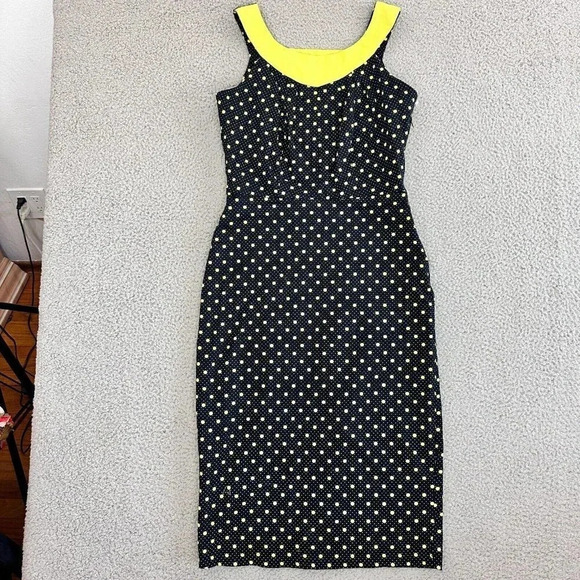 Bettie Page Las Vegas Dress Womens Medium Pin Up Retro Polka Dot Wiggle Pencil - Picture 14 of 16